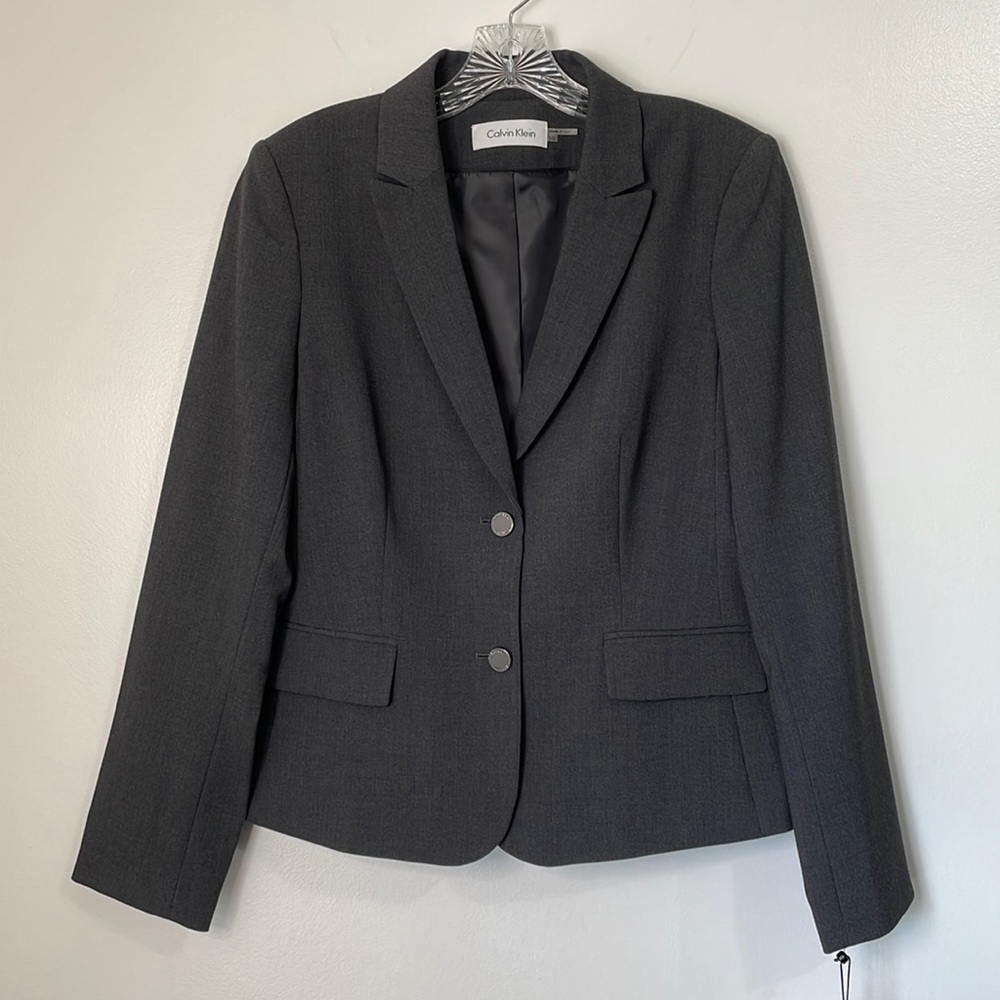 Calvin Klein Two Button Notch Collar Blazer Charcoal Size 10 - Picture 2 of 9